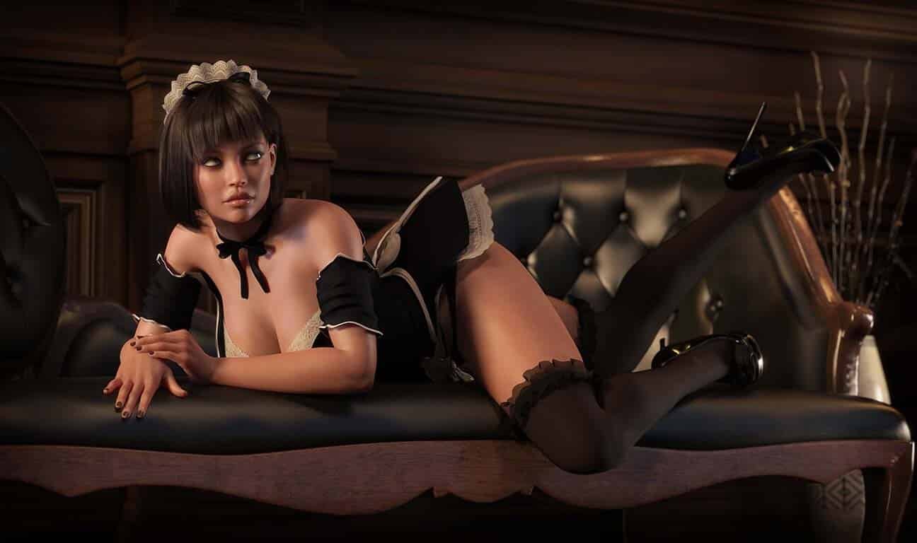 3D sexy french maid lying on the sofa