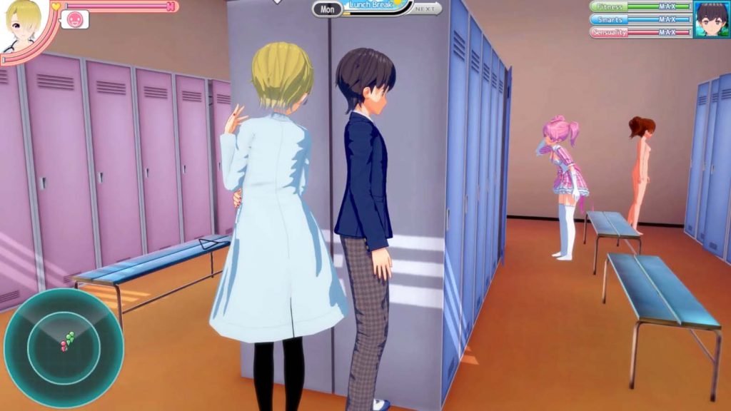 3D boy sneaking into girls locker room in school