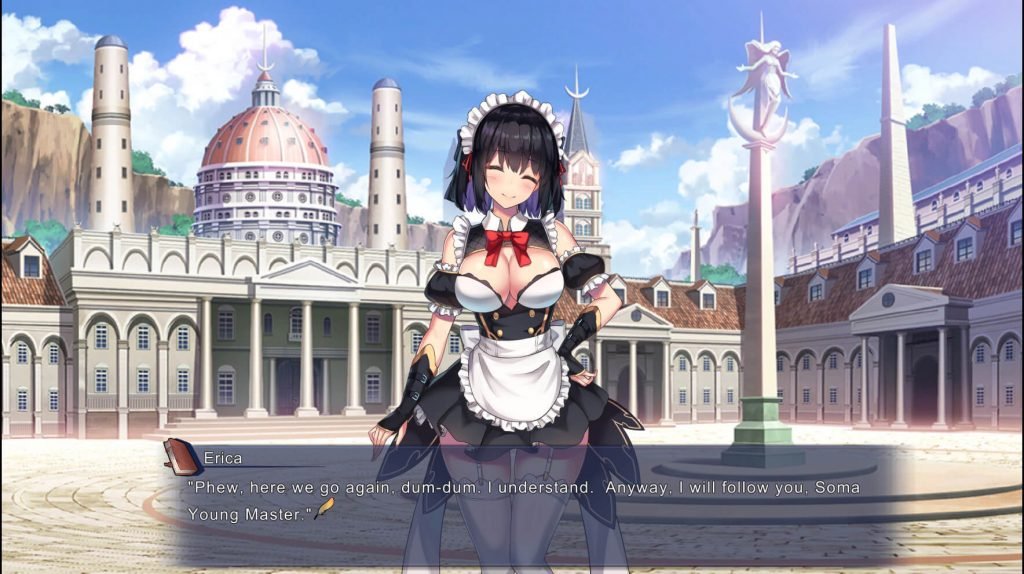 sexy maid anime girl in plaza area