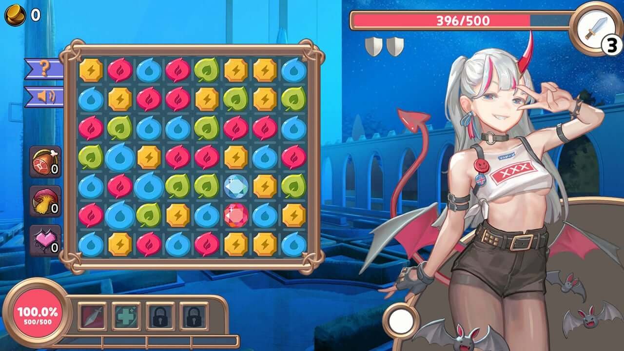 Match-3 puzzle game with sexy anime demon girl