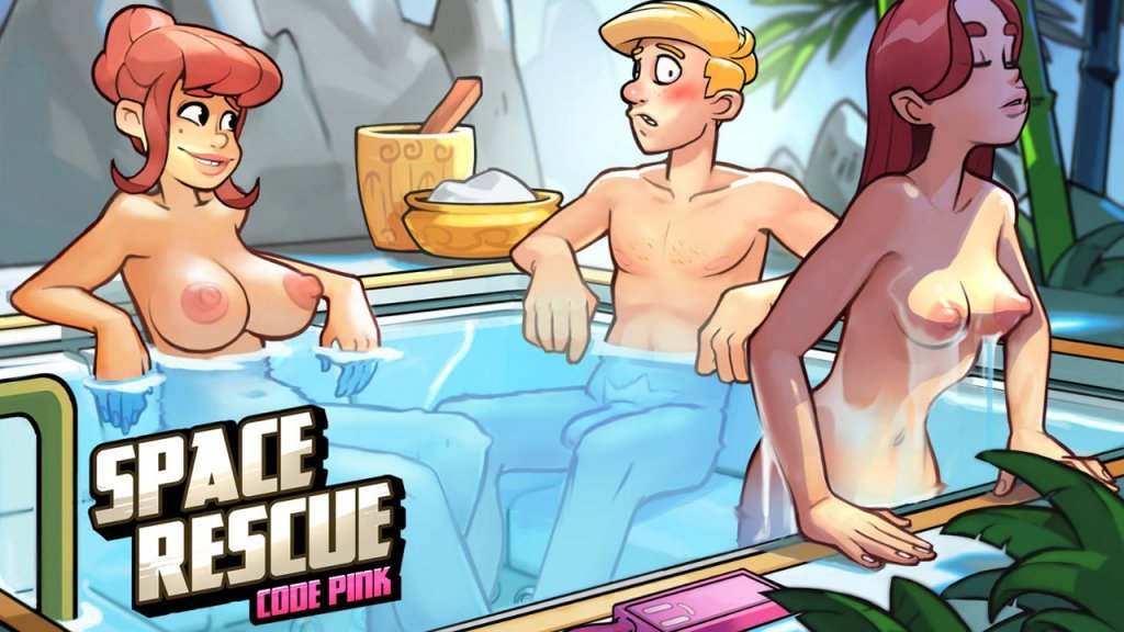 2D cartoon naked women in hot tub