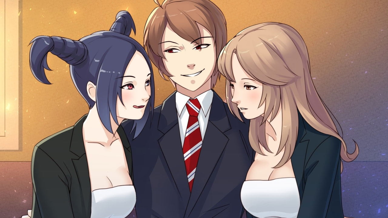 harem anime guy with two sexy maid girls