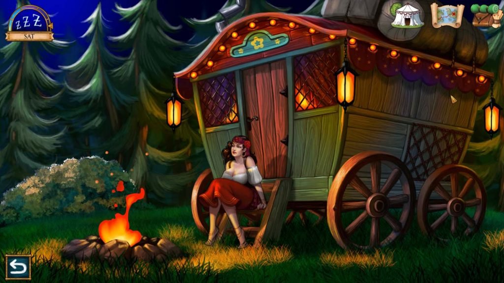 2D sexy gypsy point and click adventure game forest scene