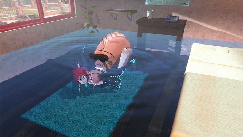 Mermaid swimming in pool of water inside a room from orc massage