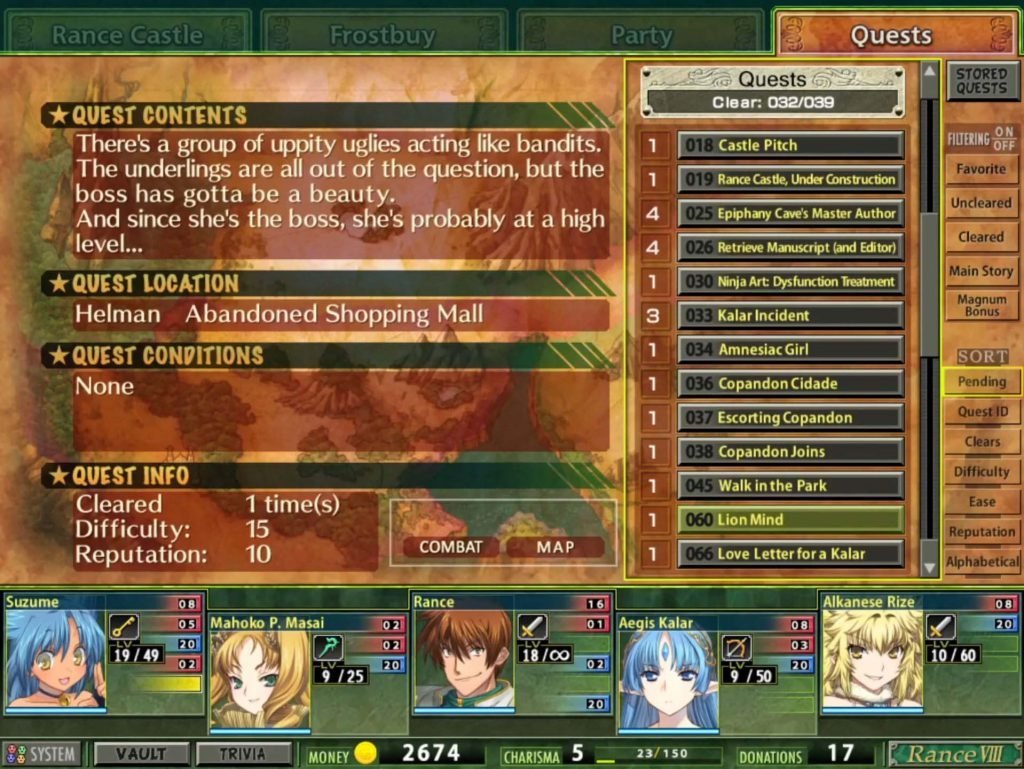 quest system in rance quest magnum