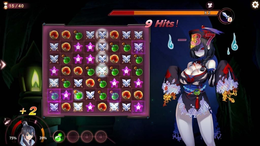 sexy anime zombie waifu in match-3 puzzle game