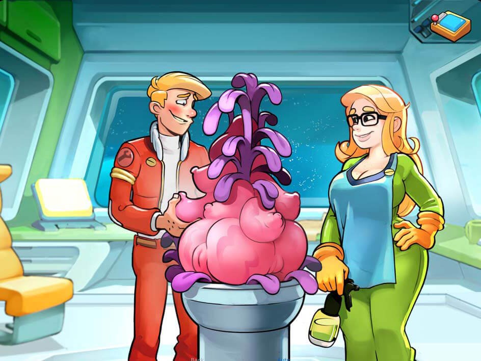 Sexy pink alien plant seducing Keen in Space Rescue Pink