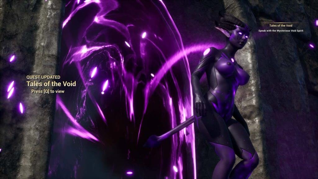 3D Sexy Purple alien exiting a portal