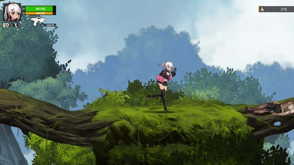 Anime girl running in a forest level