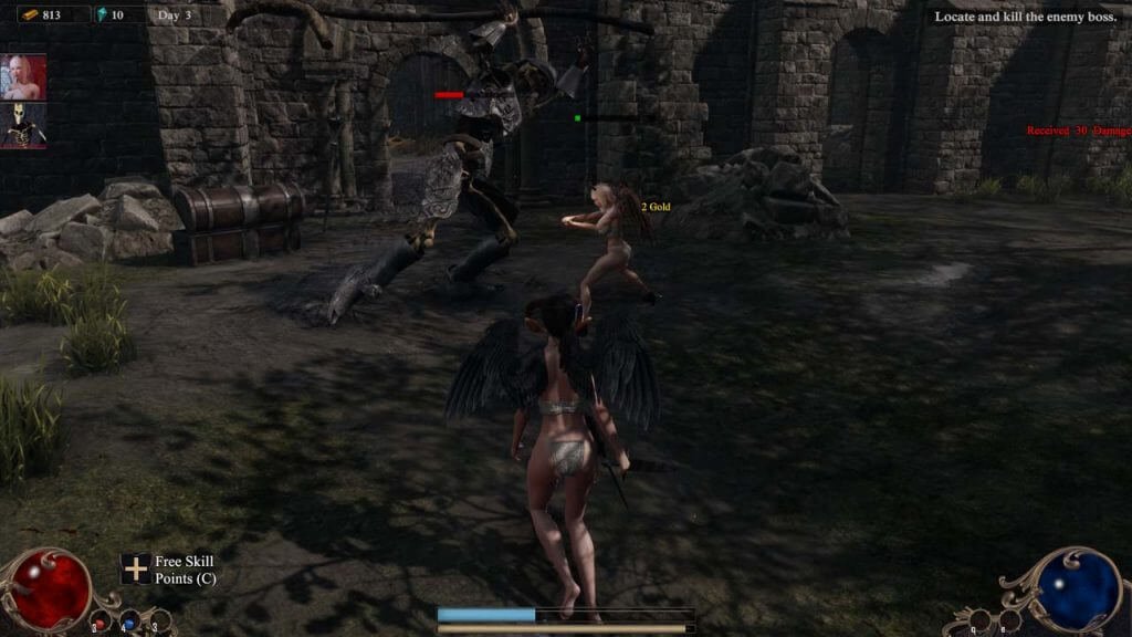 3D Sexy Succubus fighting a giant skeleton warrior