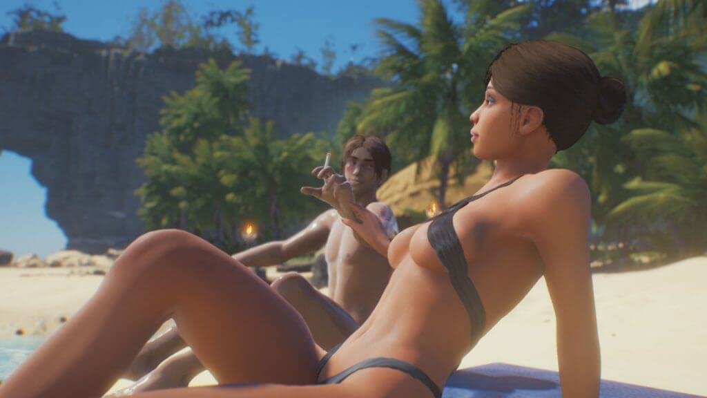 Sexy 3D girl sunbathing on beach
