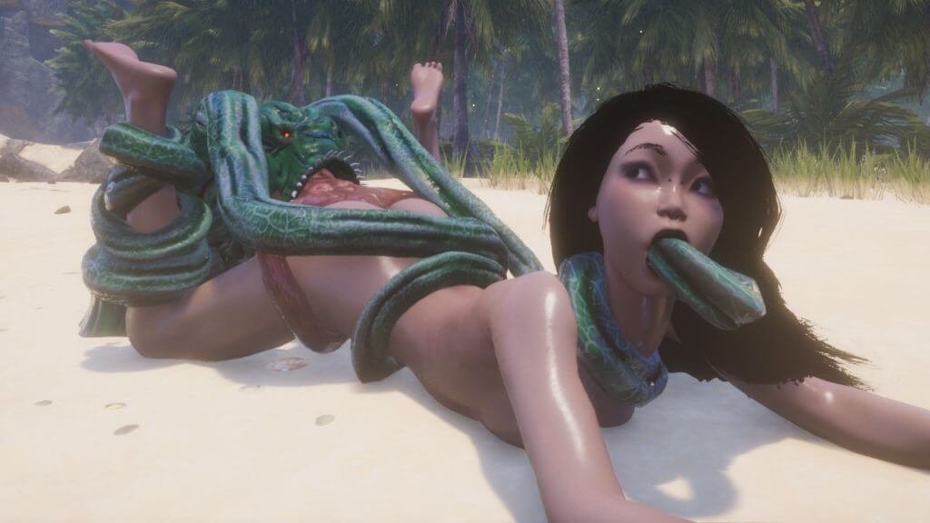 3D tentacles fucking an asian woman on beach