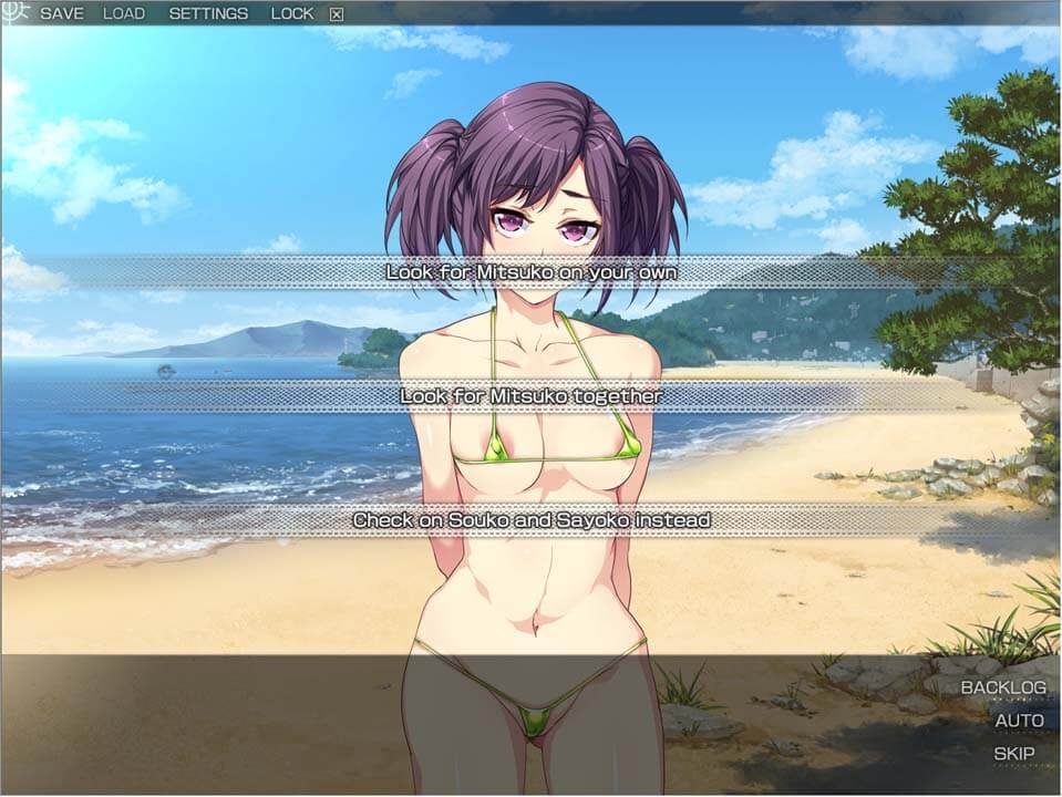 Anime girl in sexy swimsuit on beach