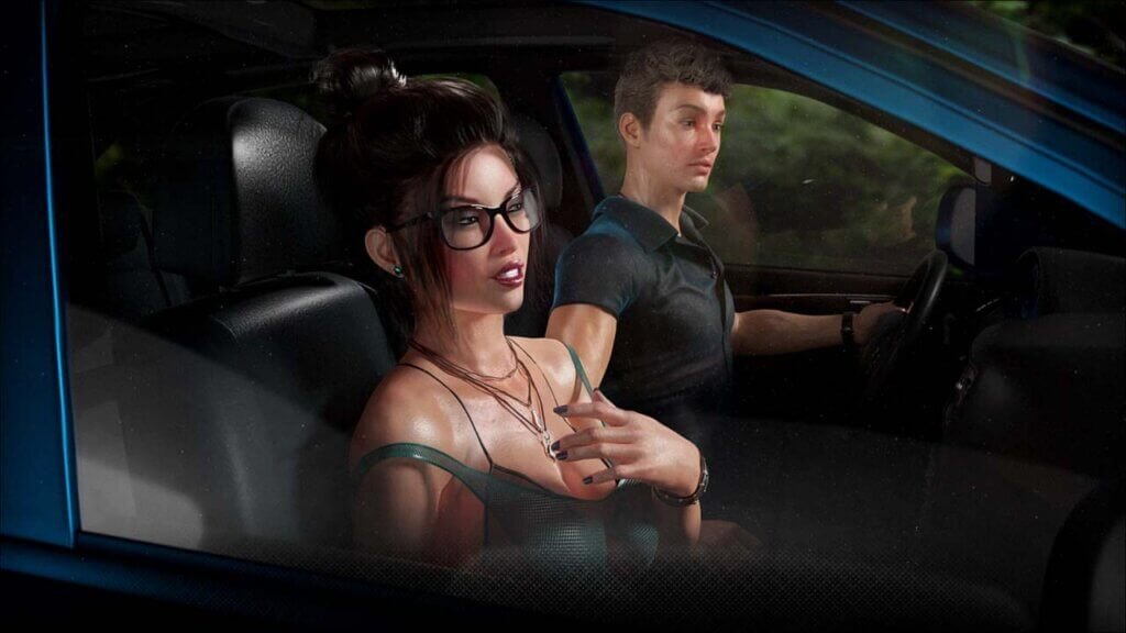 sexy 3D American girl having a car ride with boyfriend