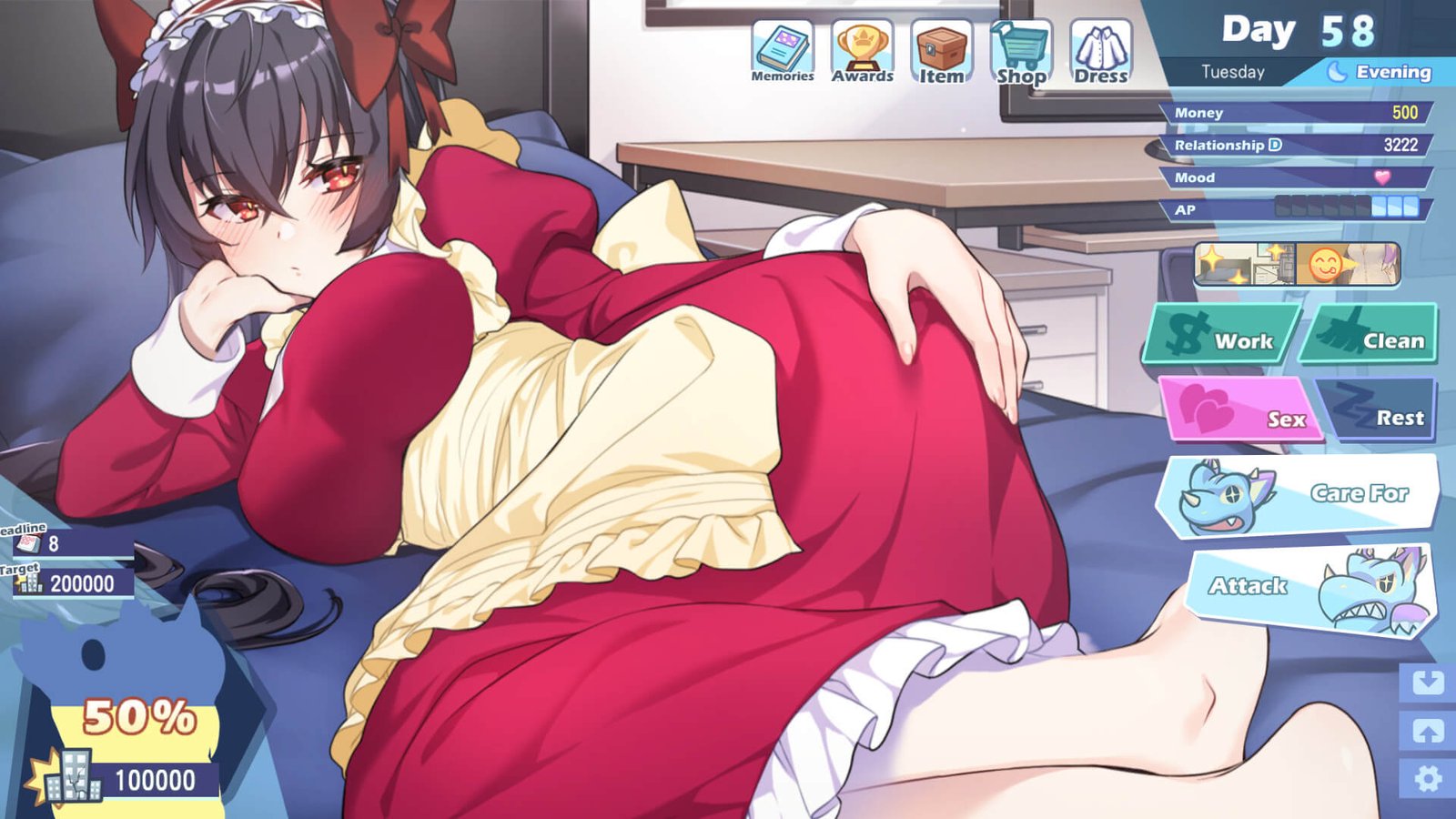 Sexy anime waifu in red dress