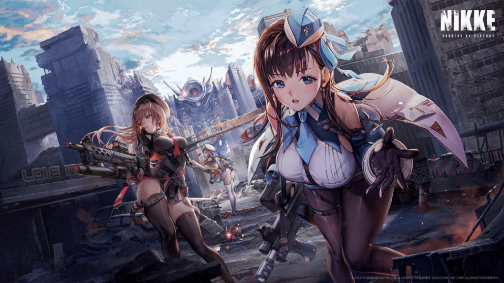 Anime girls with big tits in ruined city