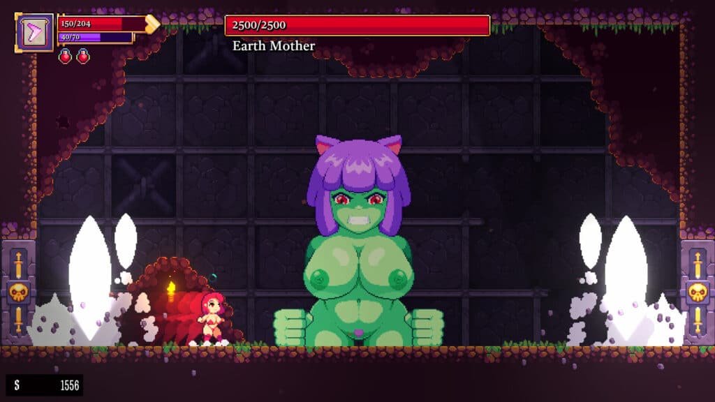 Sexy green big titty anime girl in dungeon