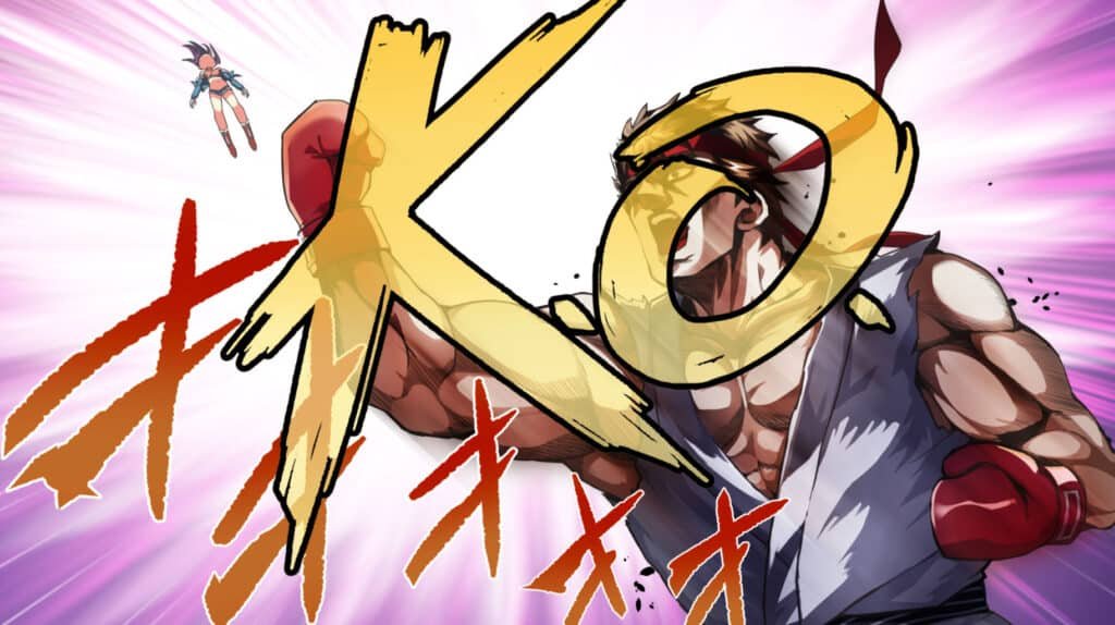 Ryu-like character punching anime girl into the sky
