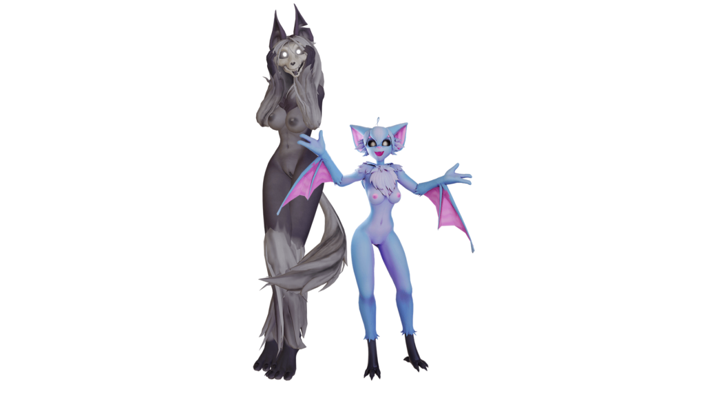 Sexy ghost female wolf and bat monster girls