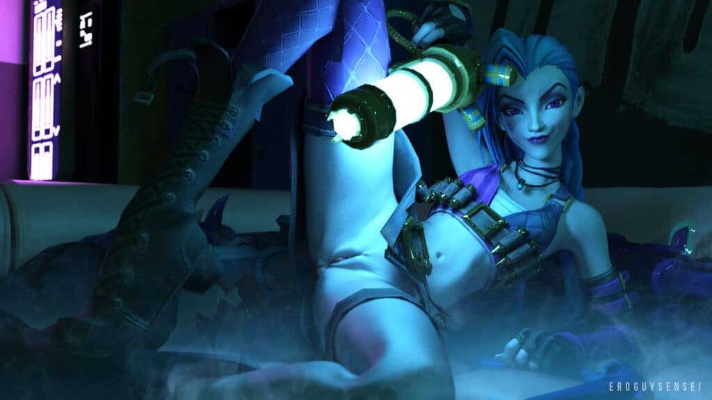 Sexy Jinx from League of Legends spreading her pussy for all eyes to see